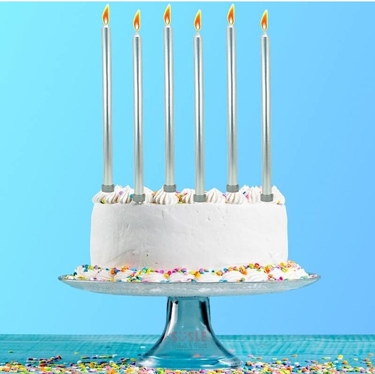 Uzun Gümüş Renk Silver Renk Pasta Parti Mumu 6 Adet 16 cm