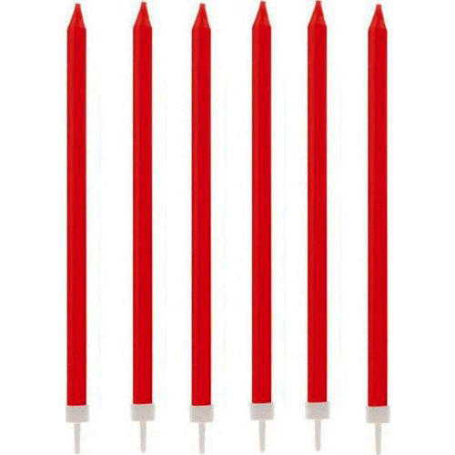 Uzun Kırmızı Renk Pasta Parti Mumu 6 Adet 16 cm