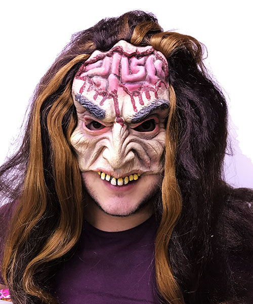 Uzun Saçlı Yarım Surat Beyin Figürlü Lateks Et Maske 