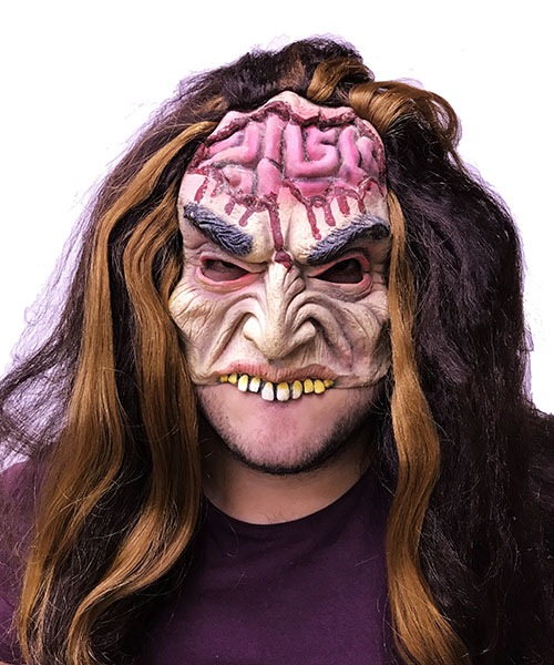 Uzun Saçlı Yarım Surat Beyin Figürlü Lateks Et Maske 