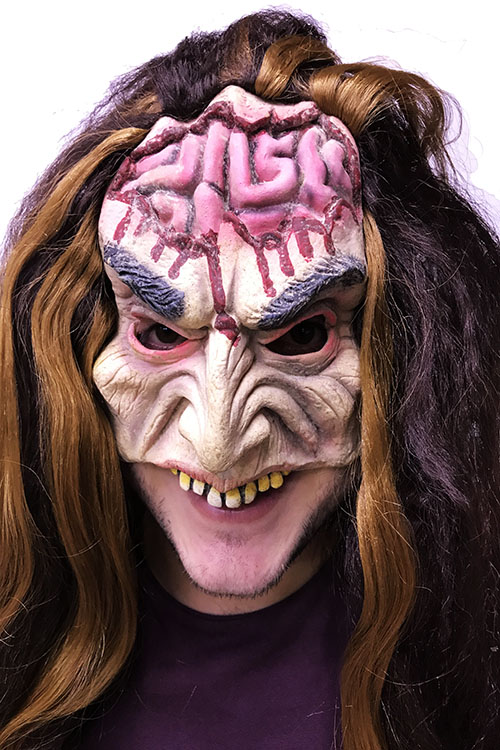 Uzun Saçlı Yarım Surat Beyin Figürlü Lateks Et Maske 