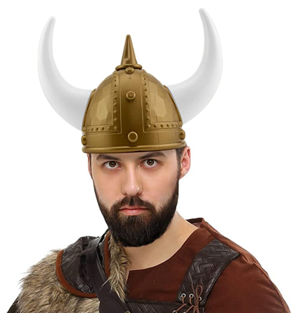 Yetişkin Boy Altın Renk Beyaz Boynuzlu Büyük Viking Başlığı Şapkası