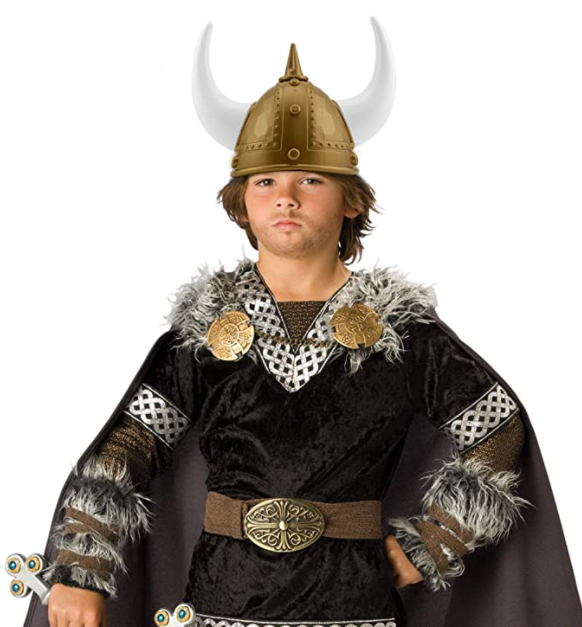 Yetişkin Boy Altın Renk Beyaz Boynuzlu Büyük Viking Başlığı Şapkası