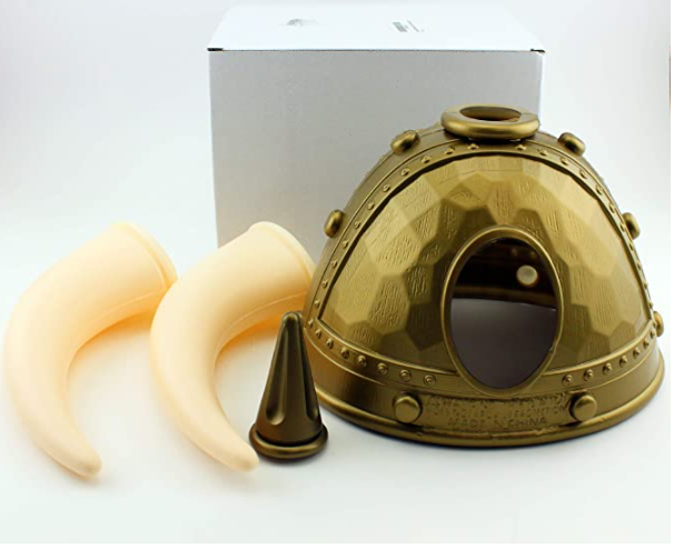 Yetişkin Boy Altın Renk Beyaz Boynuzlu Büyük Viking Başlığı Şapkası