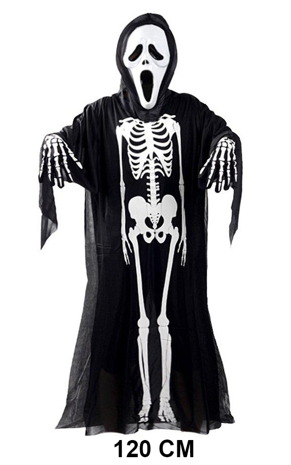 Yetişkin Boy İskelet Kostüm-Fosforlu İskelet Eldiven-İskelet Maske Seti