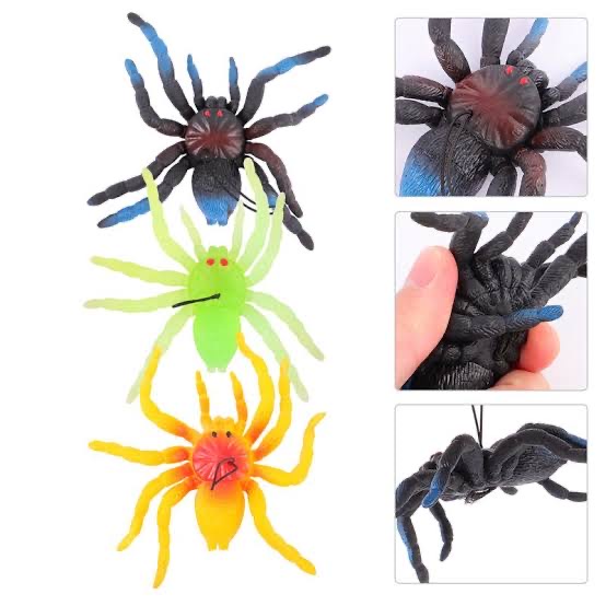 Yumuşak Plastik Malzemeden İmal Karışık Renk Tarantula Örümcek 6 Adet 13x13 cm