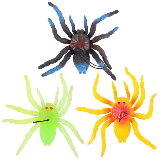 Yumuşak Plastik Malzemeden İmal Karışık Renk Tarantula Örümcek 6 Adet 13x13 cm