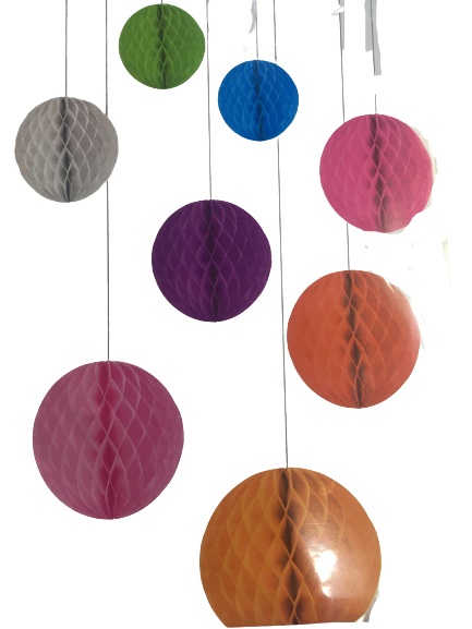 Yuvarlak Şekil Kağıt Fener Süs 20 cm 5 Adet- Renkleri sarı ve Turuncu 