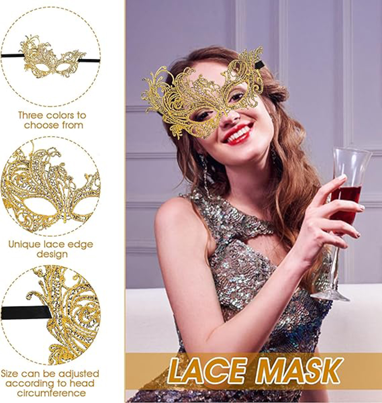 Altın Renk Dantel Maske Dantelli Parti Maskesi 16 No