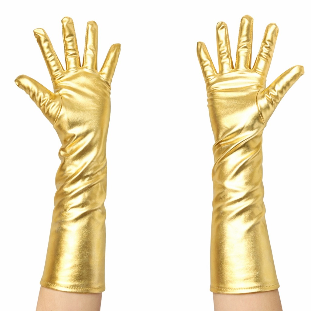 Altın Renk Dirsek Altı Lüks Saten Eldiven 40 cm