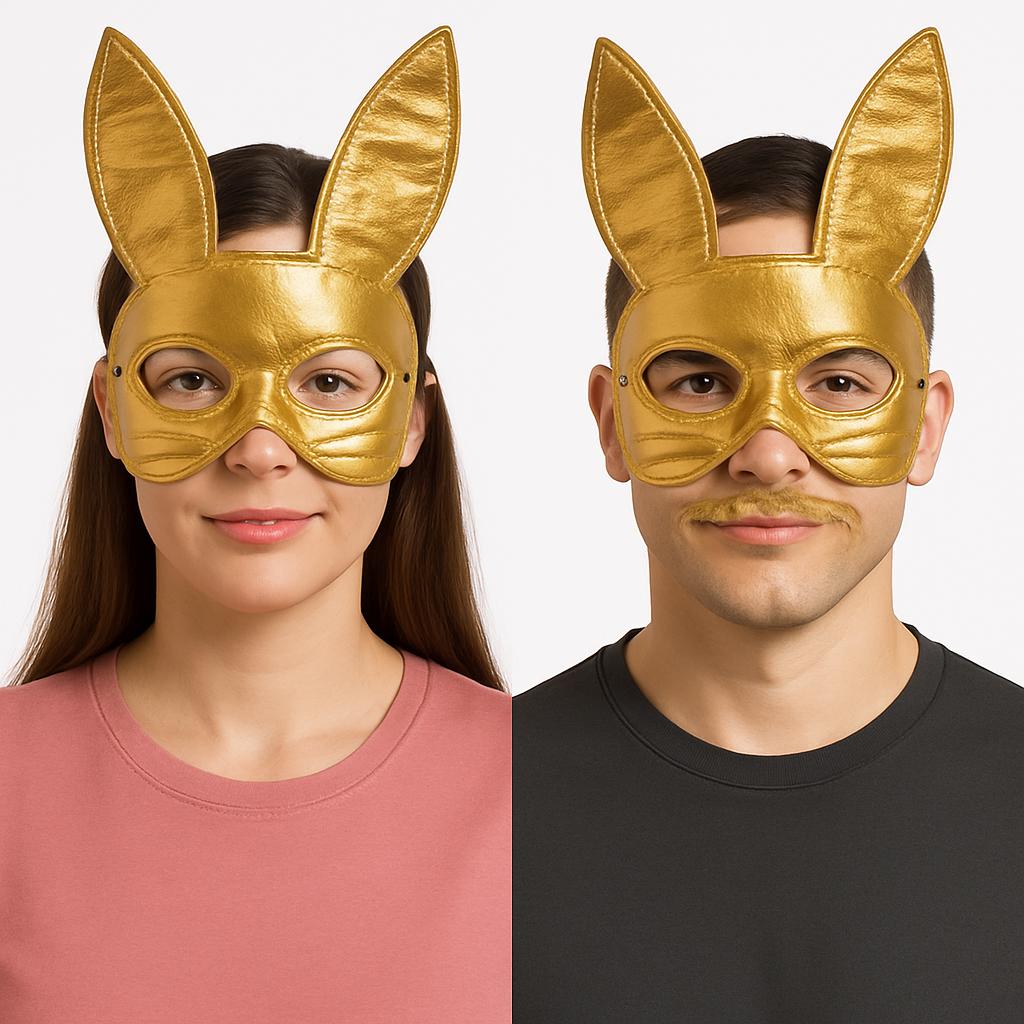 Altın Renk Kumaş Malzemeden İmal Tavşan Maskesi 25X17 cm