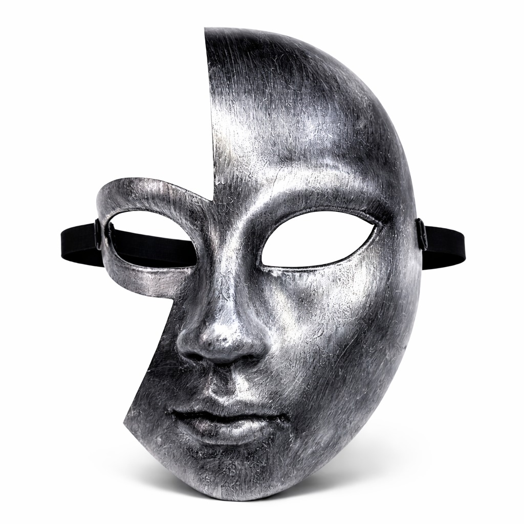 Antik Efektli Gümüş Yarım Yüz Plastik Parti Maskesi