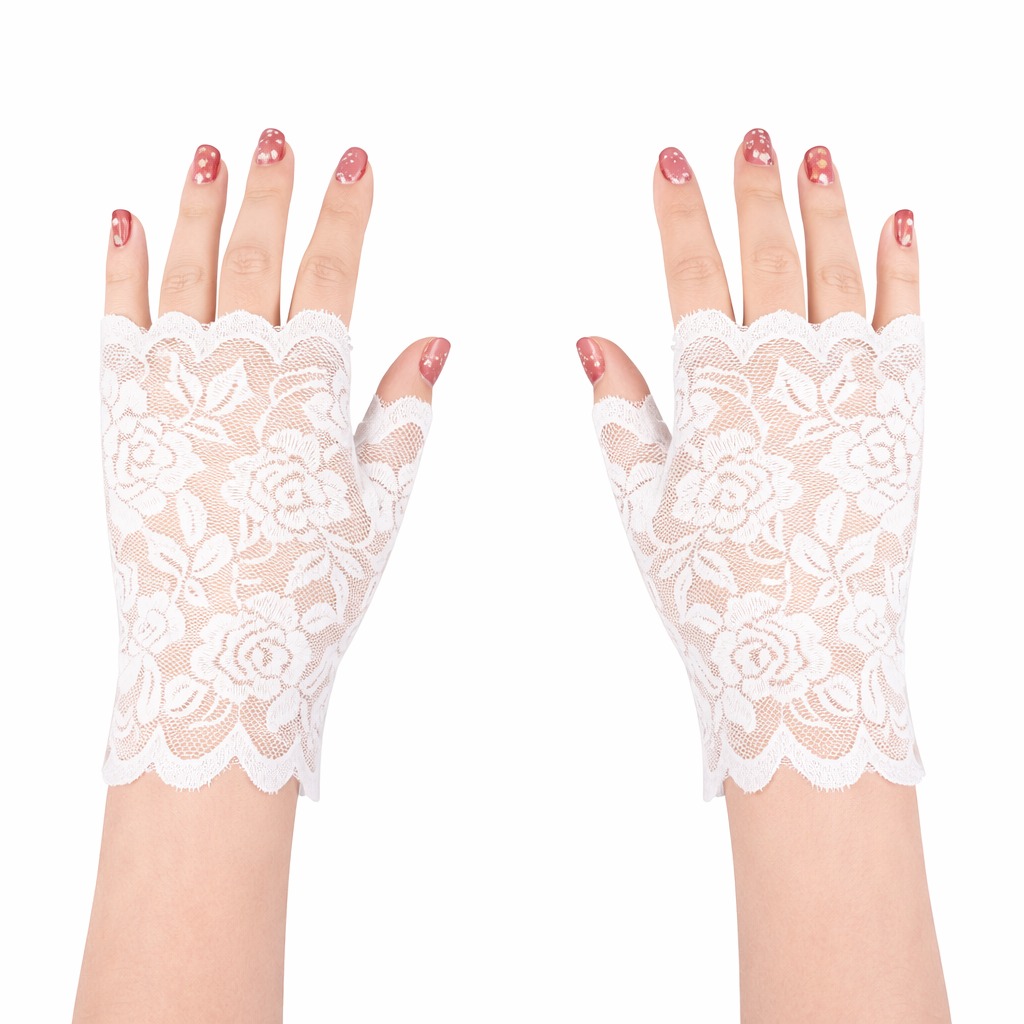 Beyaz Dantel Parmaksız Kısa Eldiven