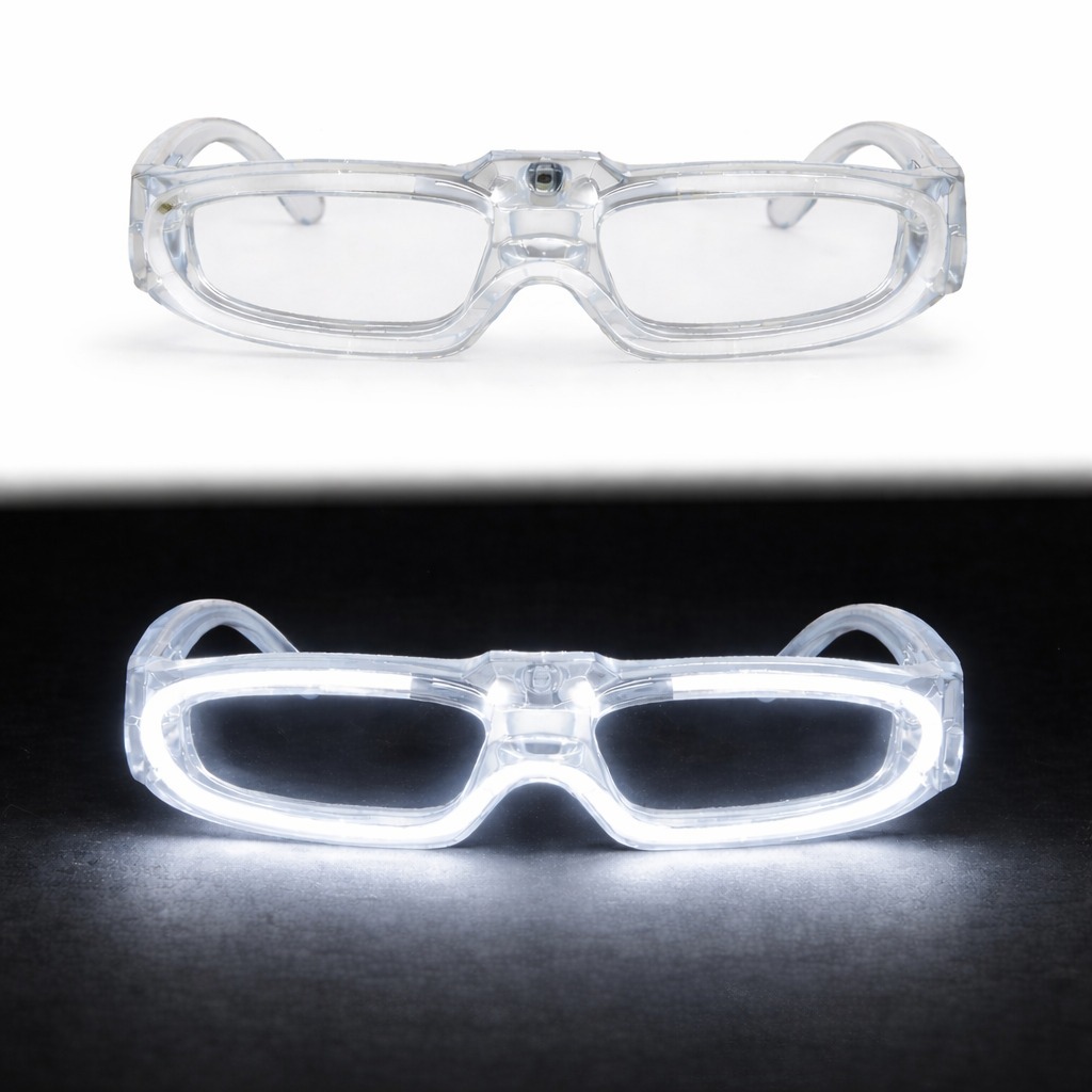 Beyaz LED Işıklı Parti Gözlüğü 3 Modlu – Glow & Gece Eğlence Gözlüğü