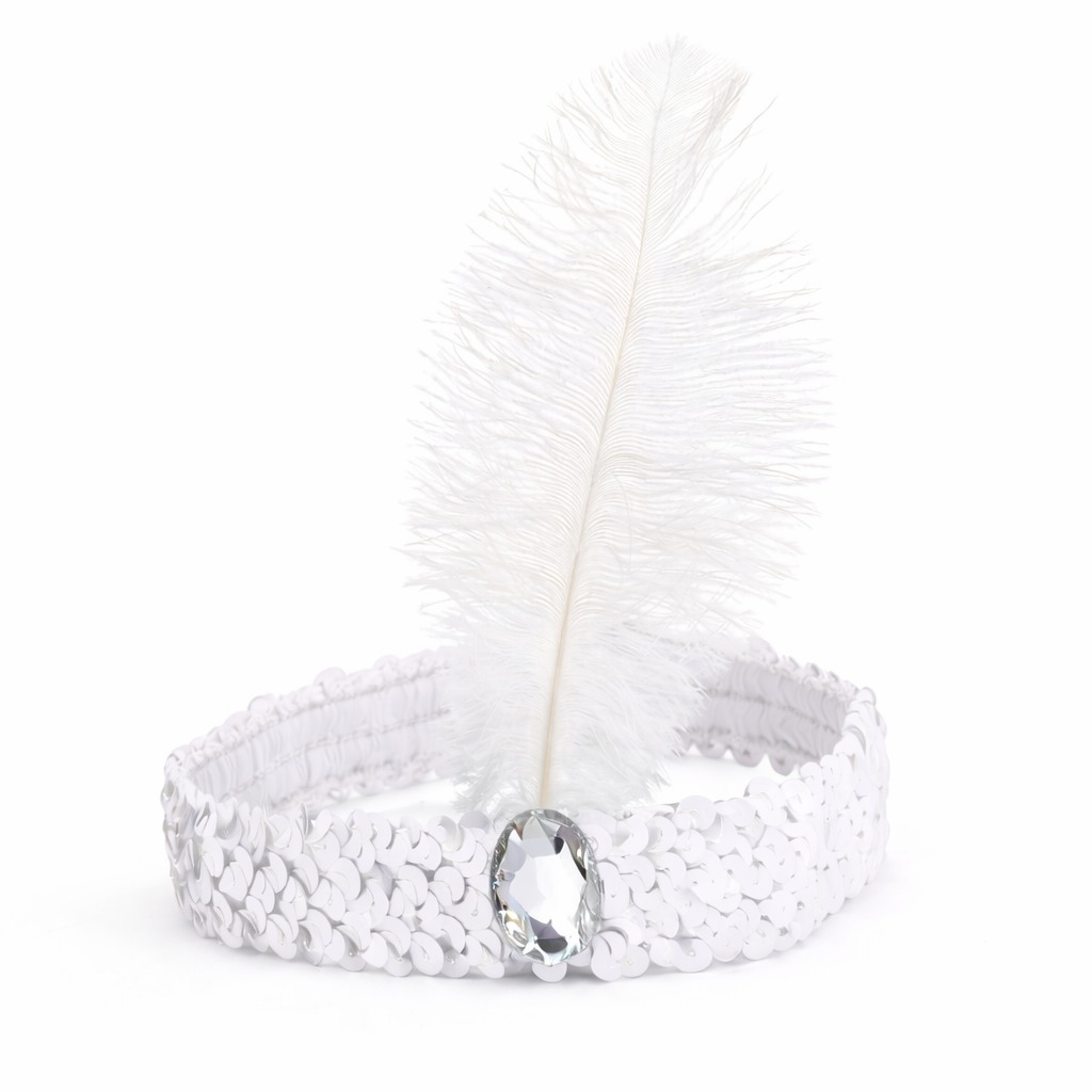 Beyaz Tüylü Retro Çarliston Saç Bandı - 70-80-90’lar Parti Tacı