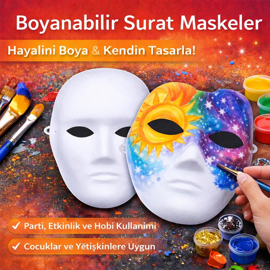 Boyanabilir Surat Model Maske – Lastikli | Kendin Tasarla