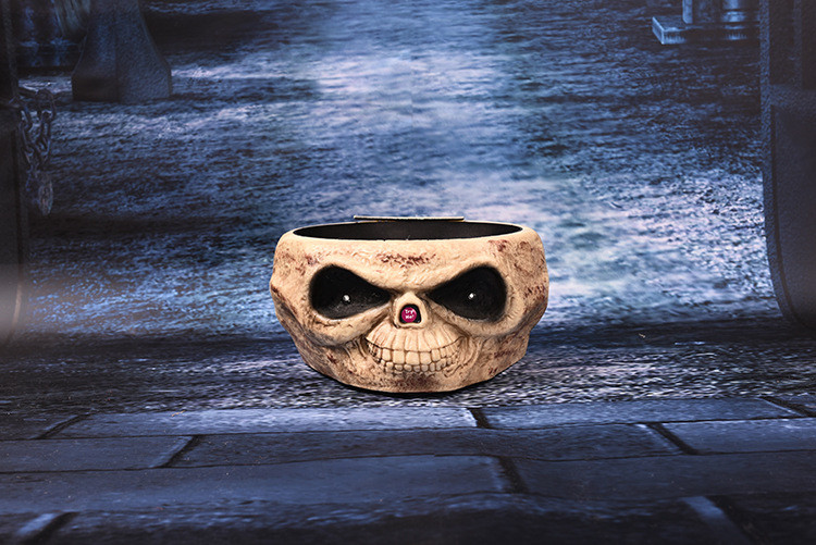 Cadılar Bayramı Halloween Kafatası Şekerlik Meyve Çanağı Gold