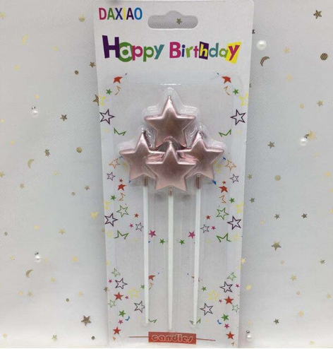 Çubuklu Metalize Yıldız Mum Doğum Günü Mumu Rose Gold