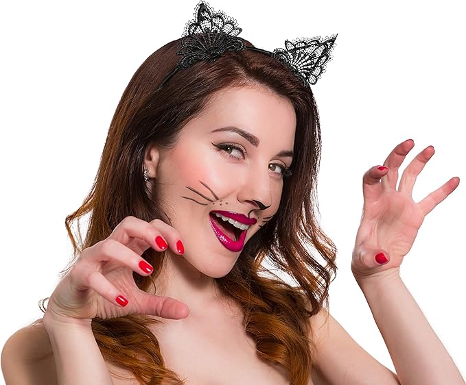 Dantelli Siyah Kedi Tacı - Vintage Tarz Dantel Kedi Kulak