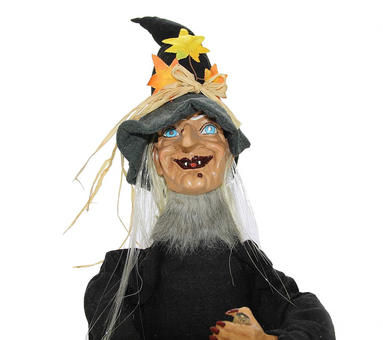 Dekoratif Sesli Işıklı Yeri Süpüren Sensörlü Cadı Büyük Siyah Pilli 120 cm