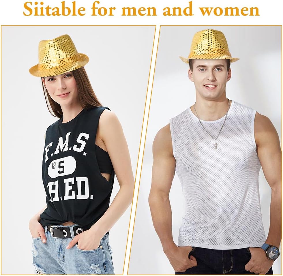 Disko Star Altın Gold Payetli Fötr Şapka Yetişkin Boy