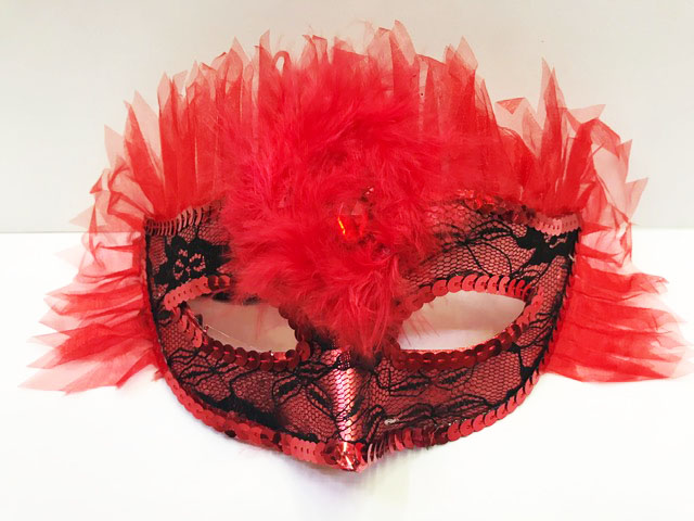 Duvaklı Pullu Yılbaşı Tüylü Parti Maskesi Karışık Renk 12 Adet 