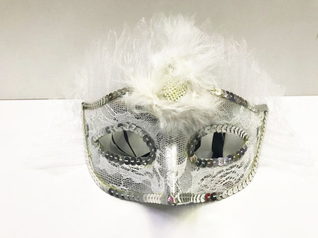 Duvaklı Pullu Yılbaşı Tüylü Parti Maskesi Karışık Renk 12 Adet 