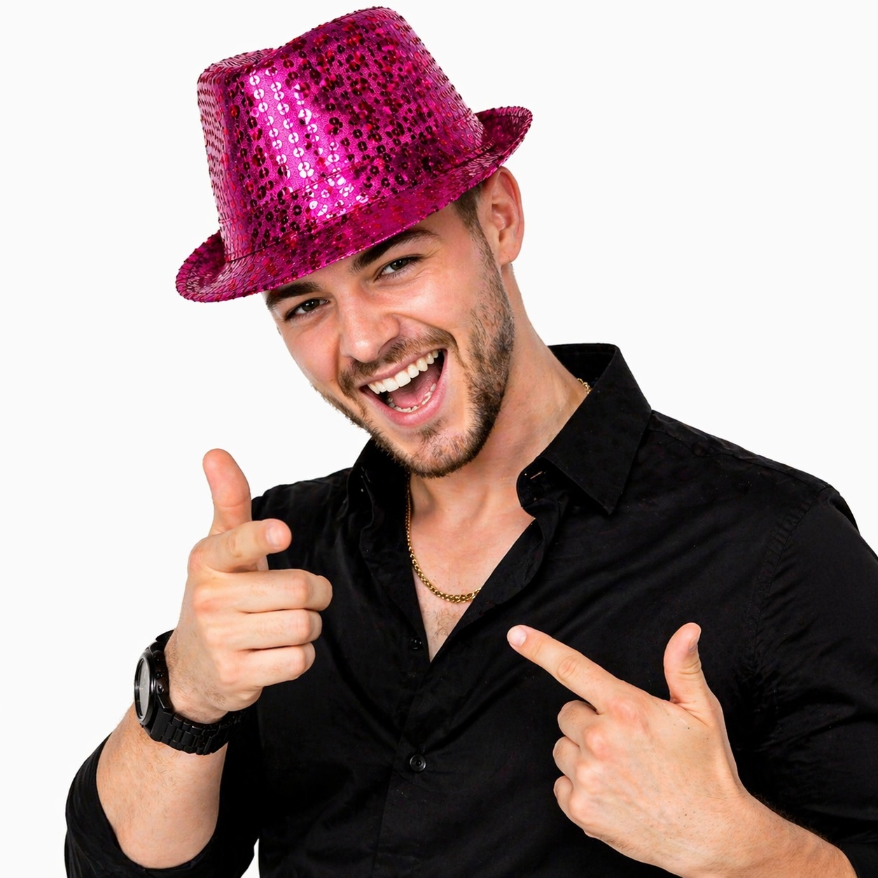 Fuşya Pembe Payetli Disco Parti Şapkası Yetişkin Işıltılı Fötr Model