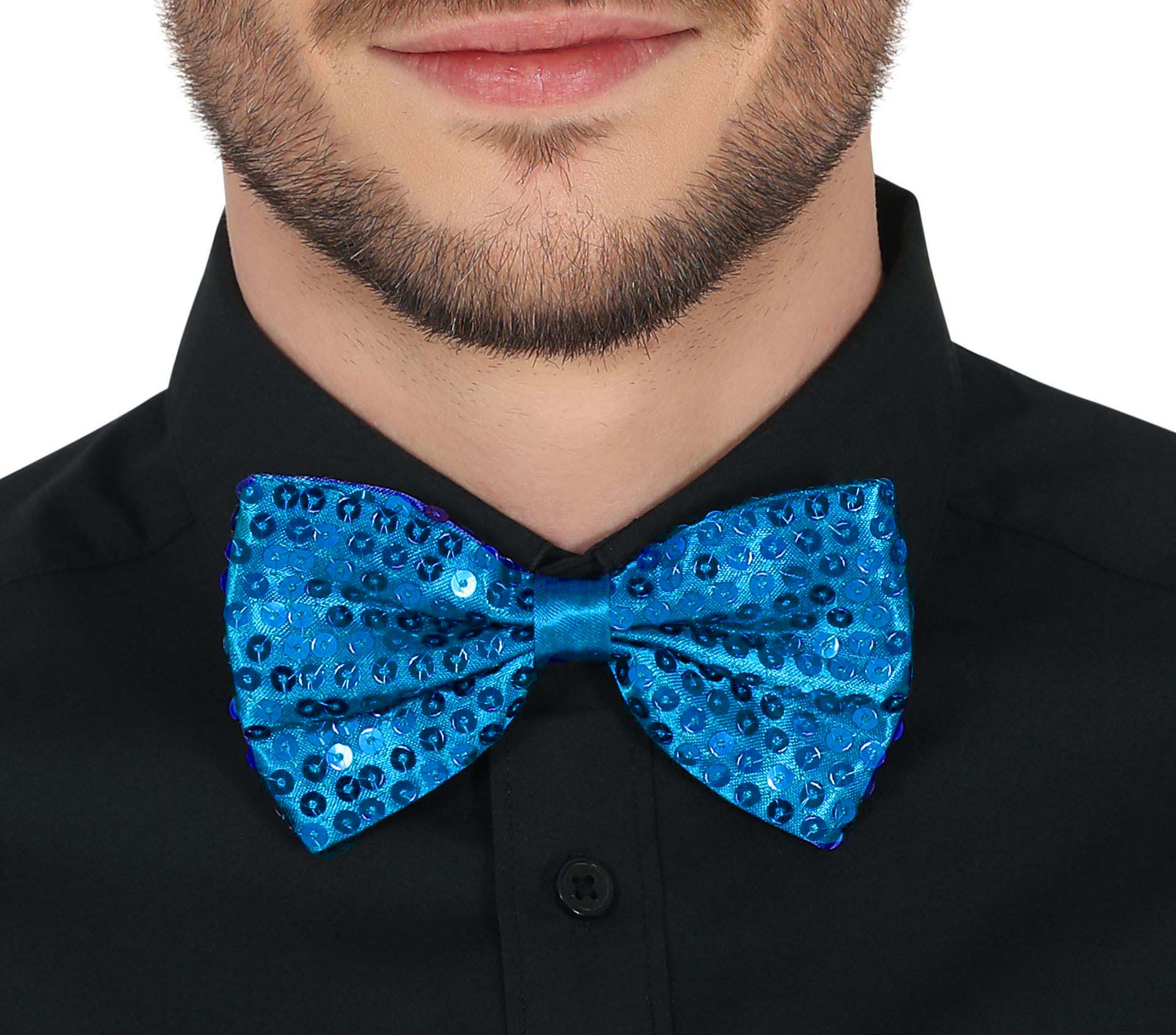 Gece Işıltısı Açık Mavi Turkuaz Payetli Pullu Papyon 7x2 cm