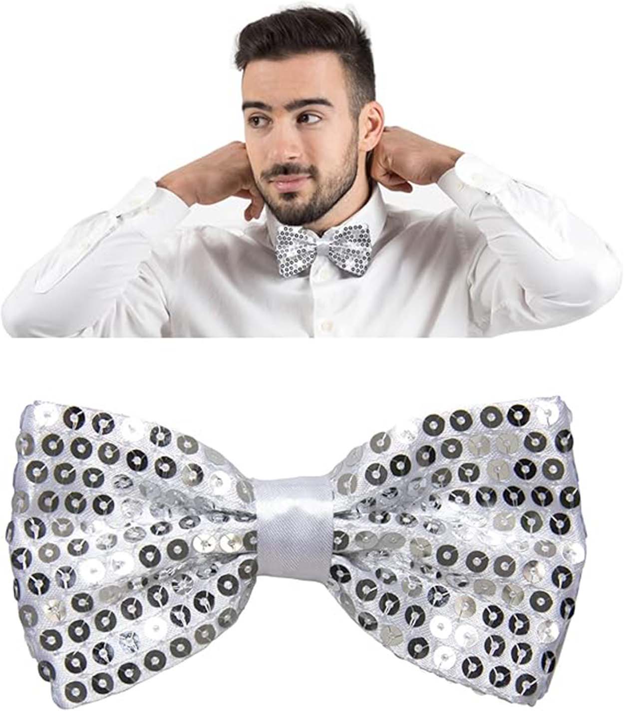 Gece Işıltısı Gümüş Payetli Pullu Papyon 7x2 cm