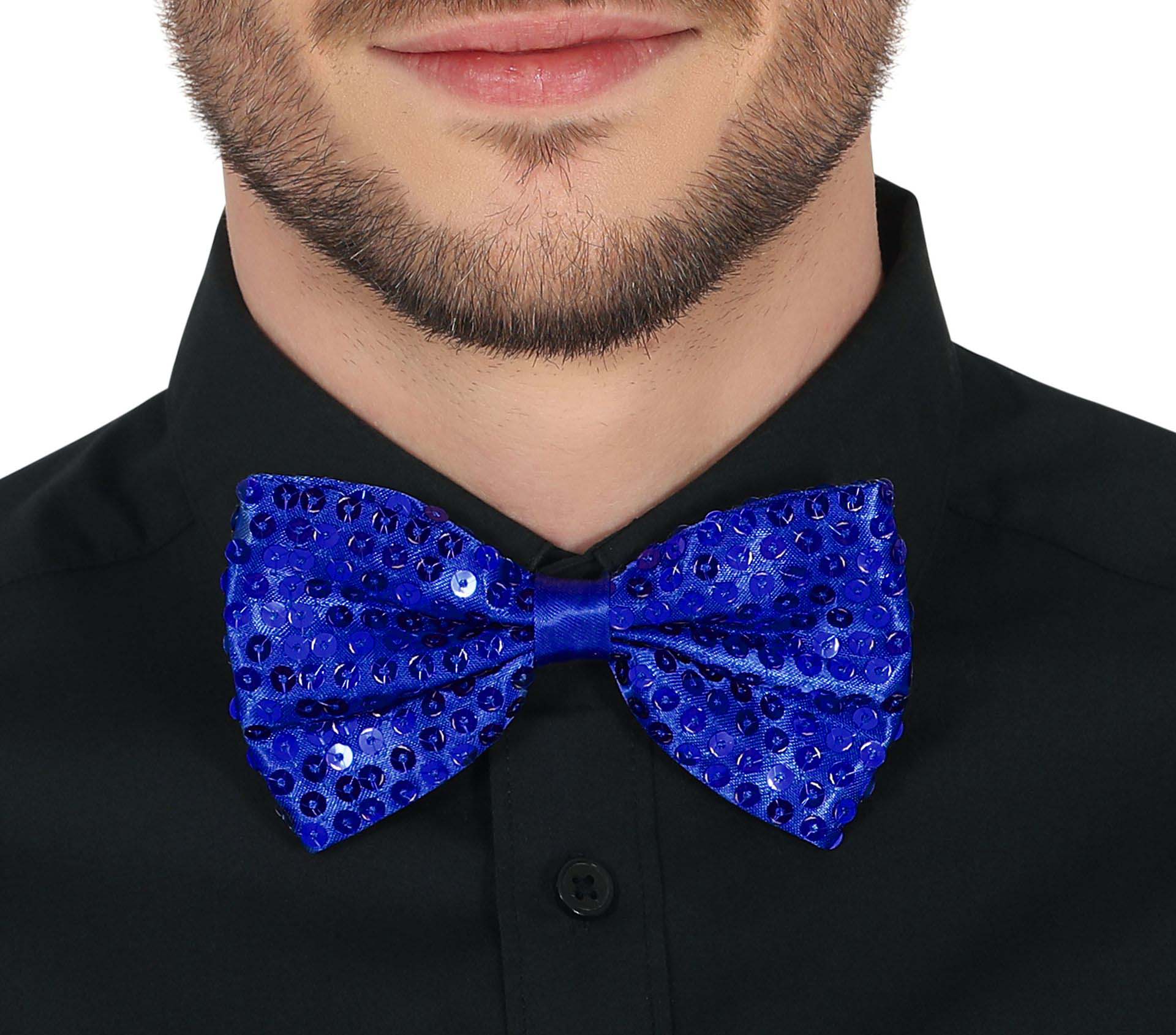 Gece Işıltısı Mavi Payetli Pullu Papyon 7x2 cm