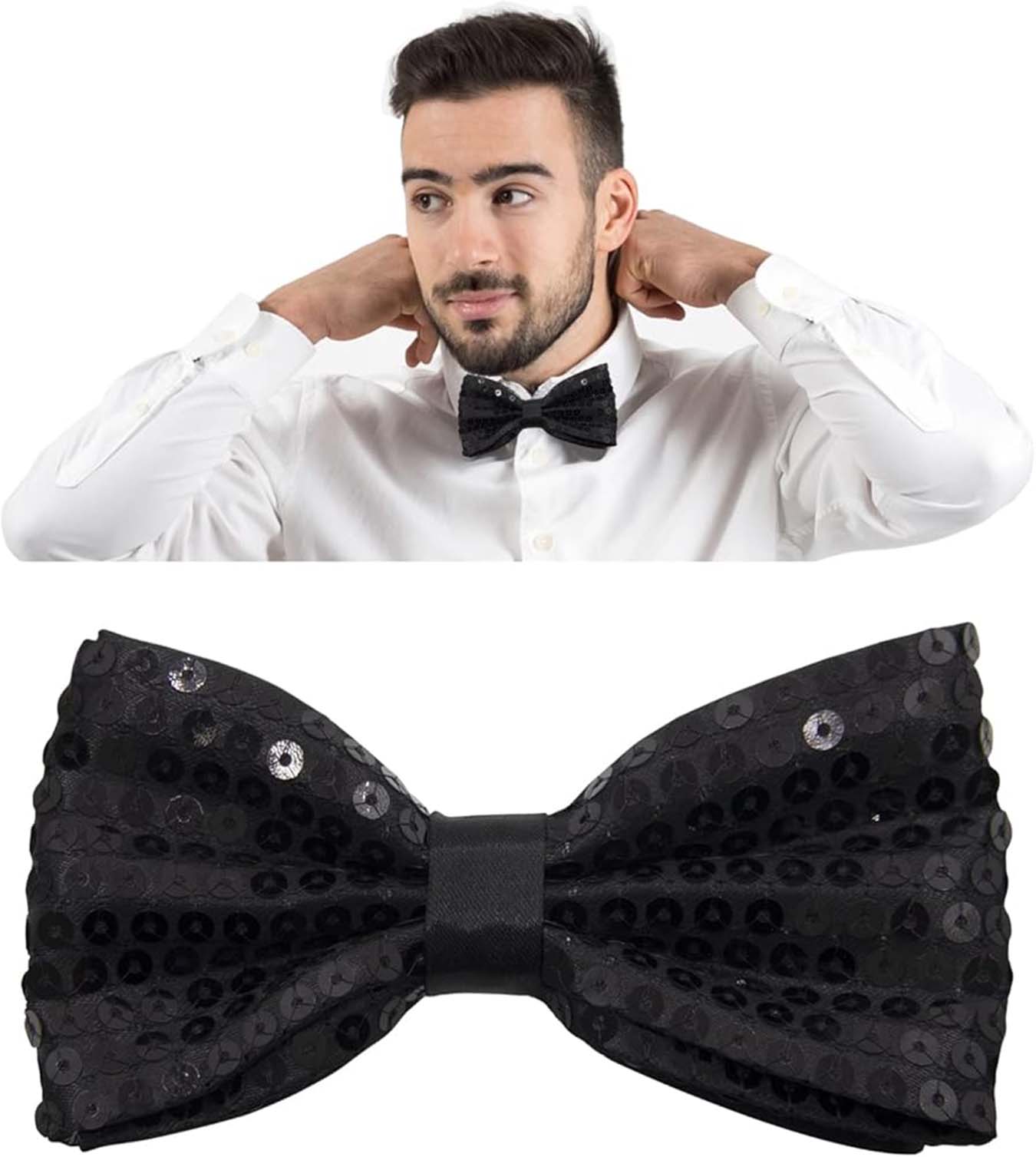 Gece Işıltısı Siyah Payetli Pullu Papyon 7x2 cm