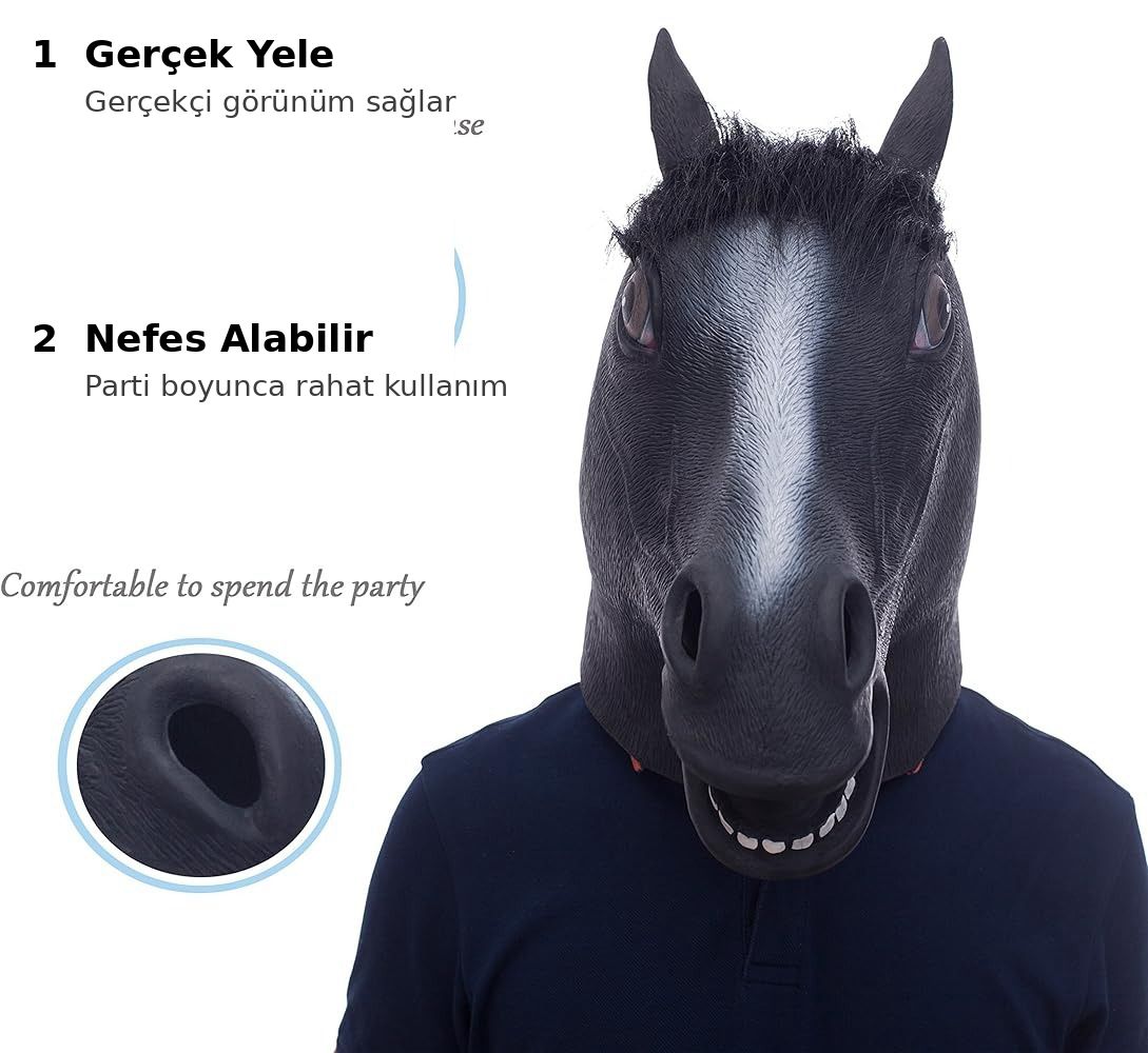 Gerçekçi At Kafası Maskesi Siyah Renk