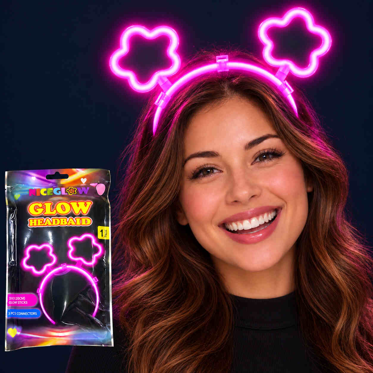 Glow Neon Işıklı Papatya Şekilli Pembe Glow Taç