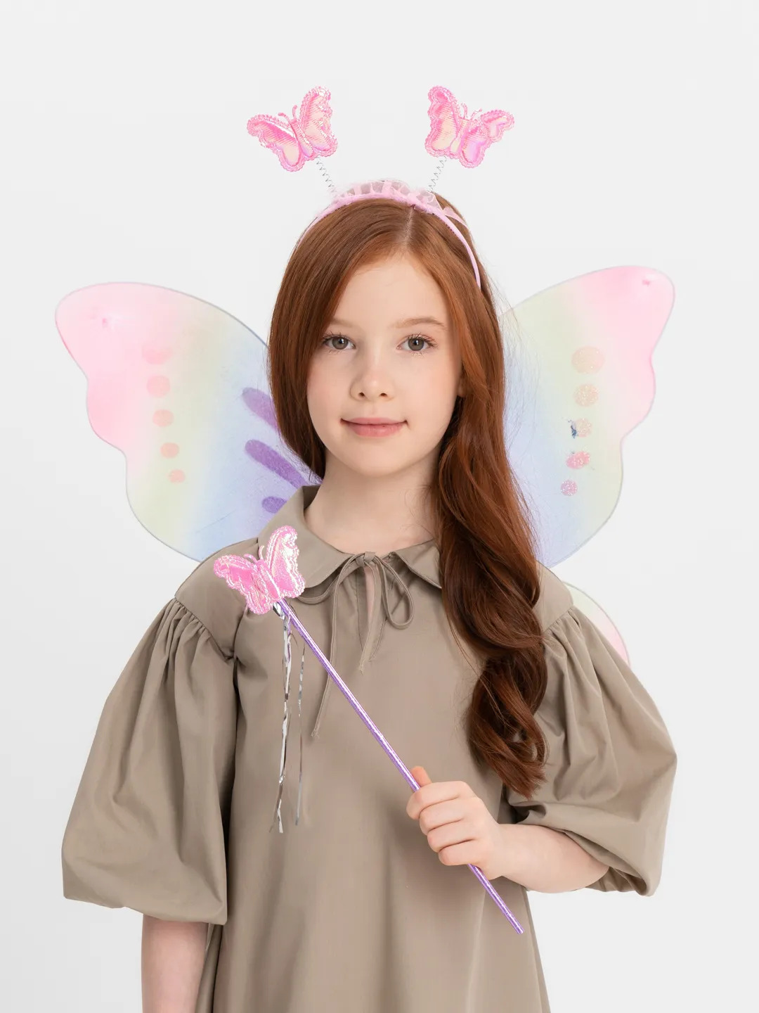 Gökkuşağı Renk Çocuk Kelebek Kanadı Tacı ve Asası Gösteri Kanadı 50x42 cm