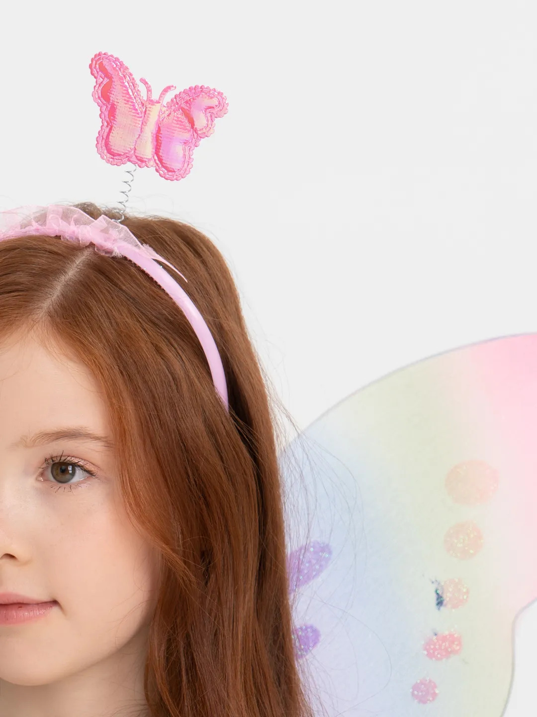 Gökkuşağı Renk Çocuk Kelebek Kanadı Tacı ve Asası Gösteri Kanadı 50x42 cm