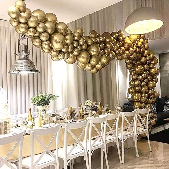 Gold Renk Krom Balon 100 Adet ve Balon Zinciri Seti 5 Metre