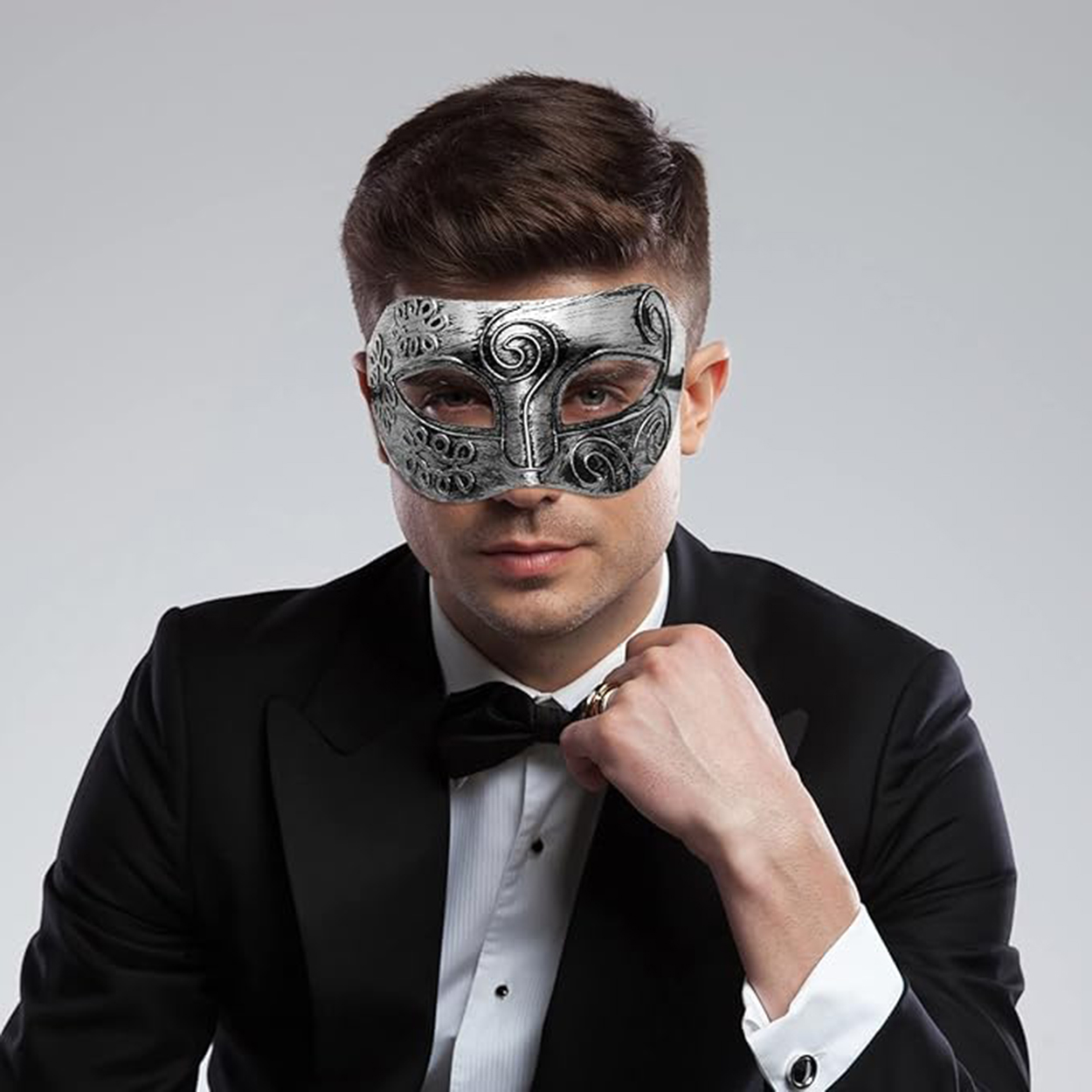 Gümüş Eskitme Yüz Maskesi - Antik Tarz Balo Maskesi 