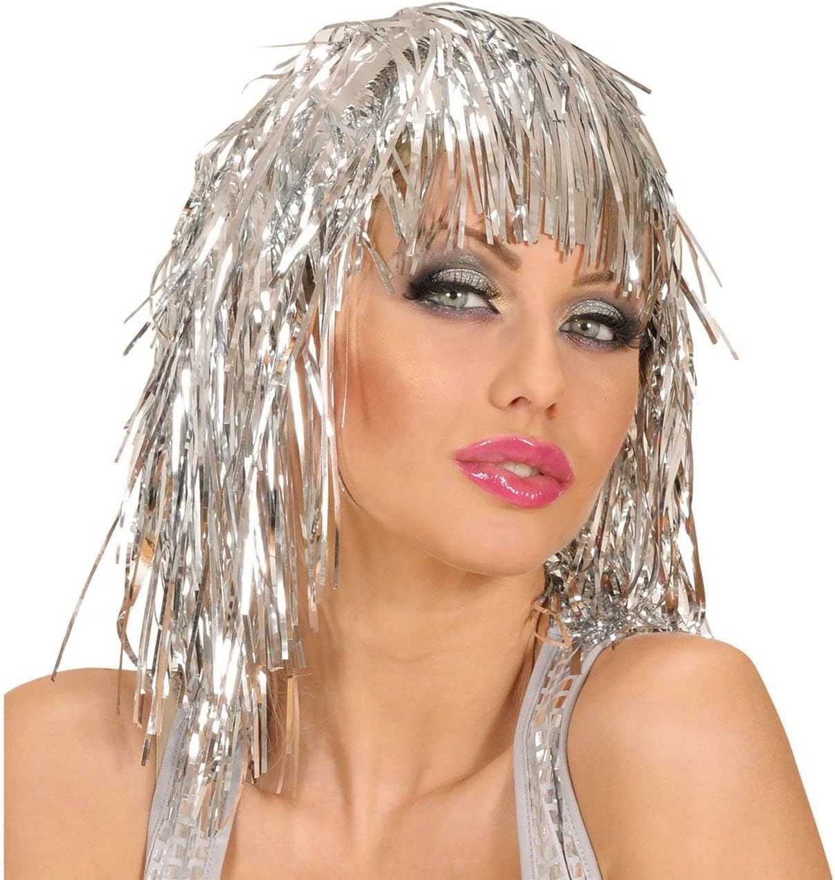 Gümüş Işıltılı Metalize Parti Peruğu 