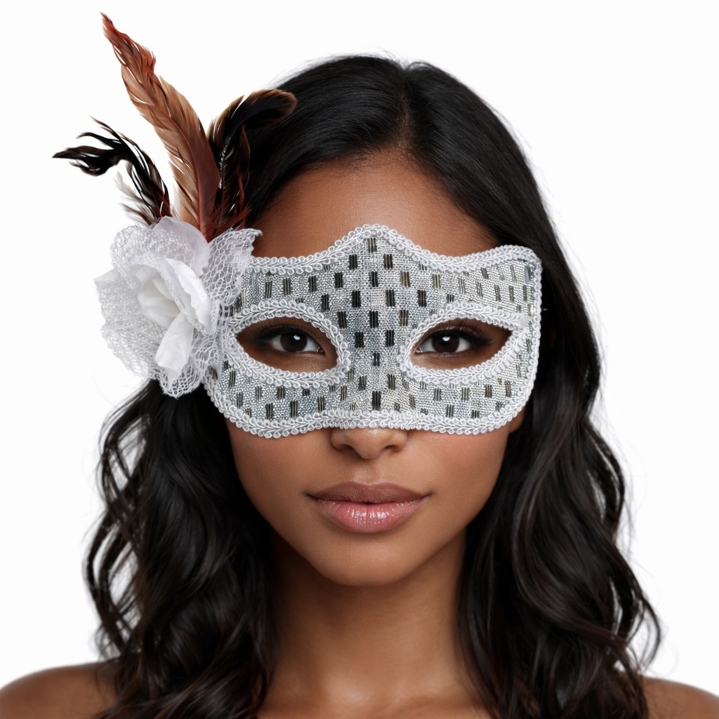 Gümüş Renk Tüylü Balo Maskesi Kadın Parti Aksesuarı