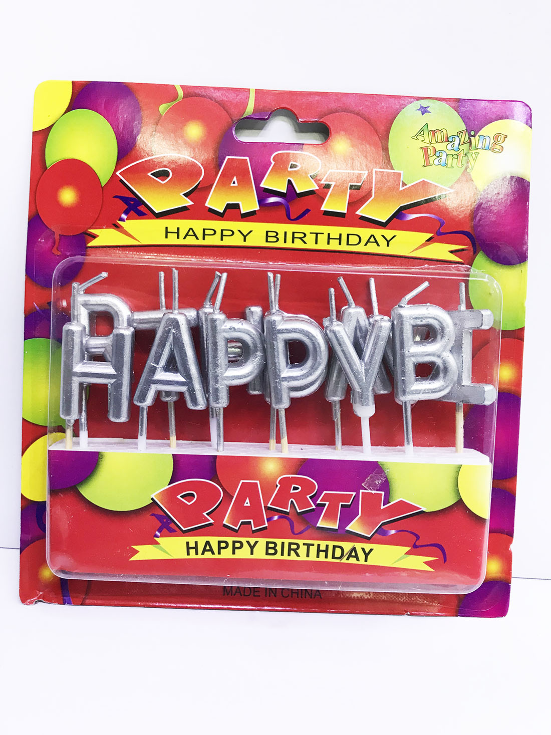 Gümüş Renk Happy Birthday Yazılabilen Parti Mumu