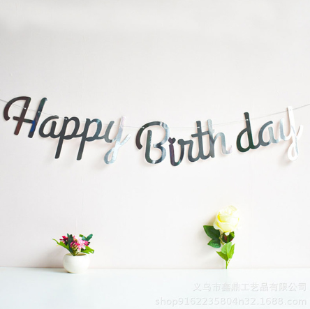 Happy Birthday Parlak Banner Flama Gümüş Renk