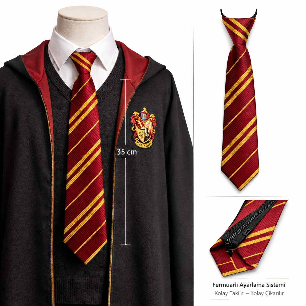 Harry Potter Gryffindor Fermuarlı Ayarlanabilir Kravat 