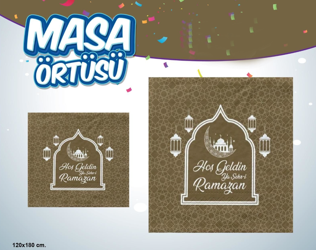 Hoşgeldin Ya Şehr-i Ramazan Yazılı Masa Örtüsü Gold 120x180 cm