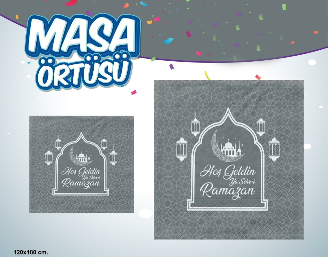 Hoşgeldin Ya Şehr-i Ramazan Yazılı Masa Örtüsü Gümüş 120x180 cm