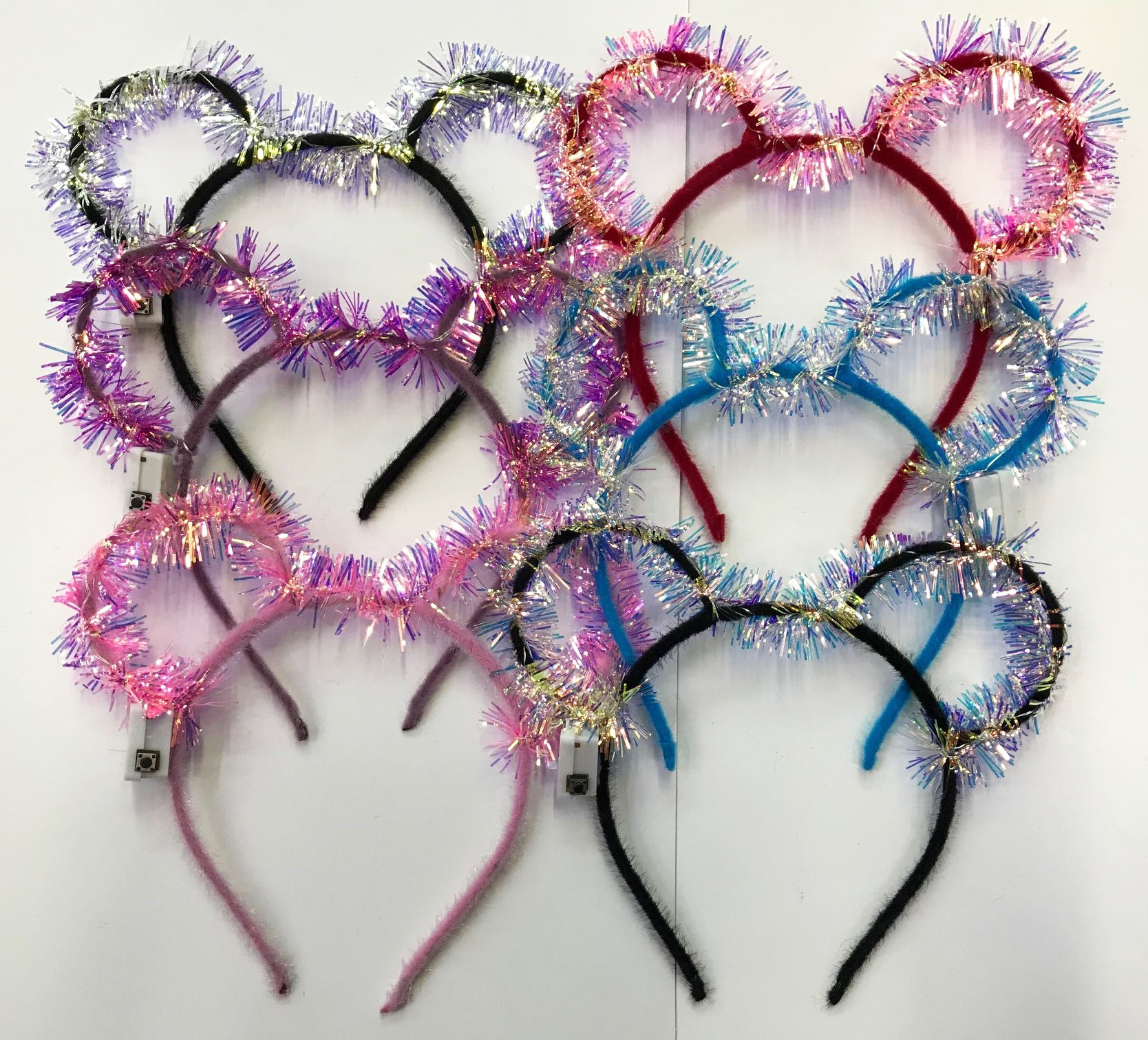 Işıklı Mickey Taç Püsküllü Karışık Renk 12 Adet