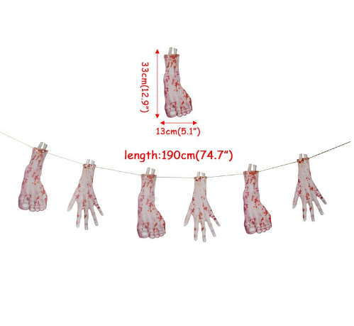 Kanlı El Ayak Şekilli Cadılar Bayramı Bayrak Süsleme Dekor