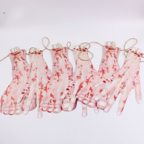 Kanlı El Ayak Şekilli Cadılar Bayramı Bayrak Süsleme Dekor