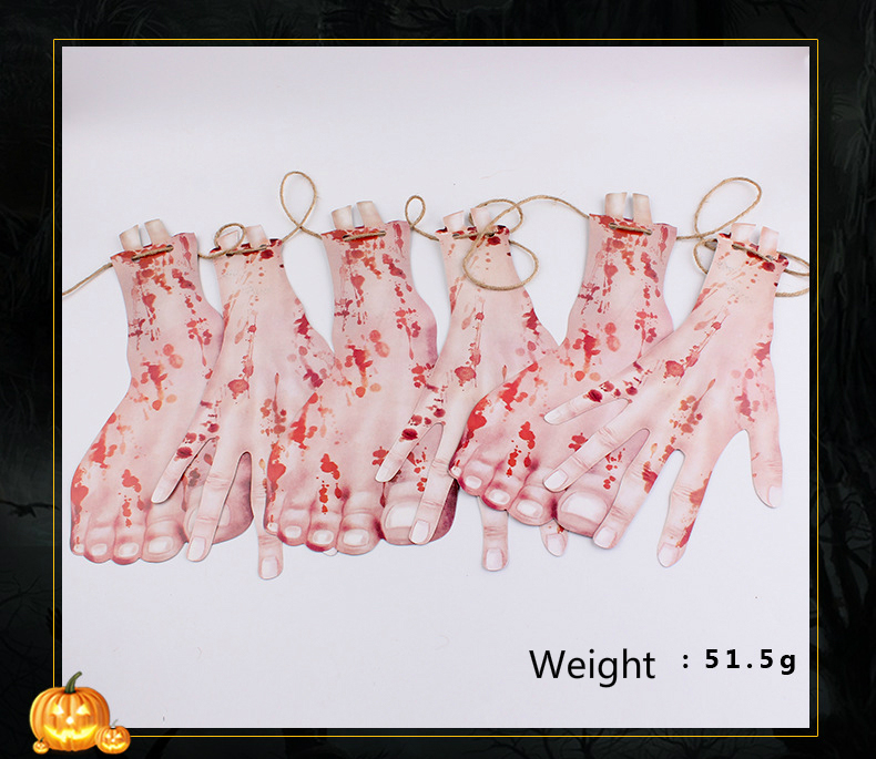 Kanlı El Ayak Şekilli Cadılar Bayramı Bayrak Süsleme Dekor