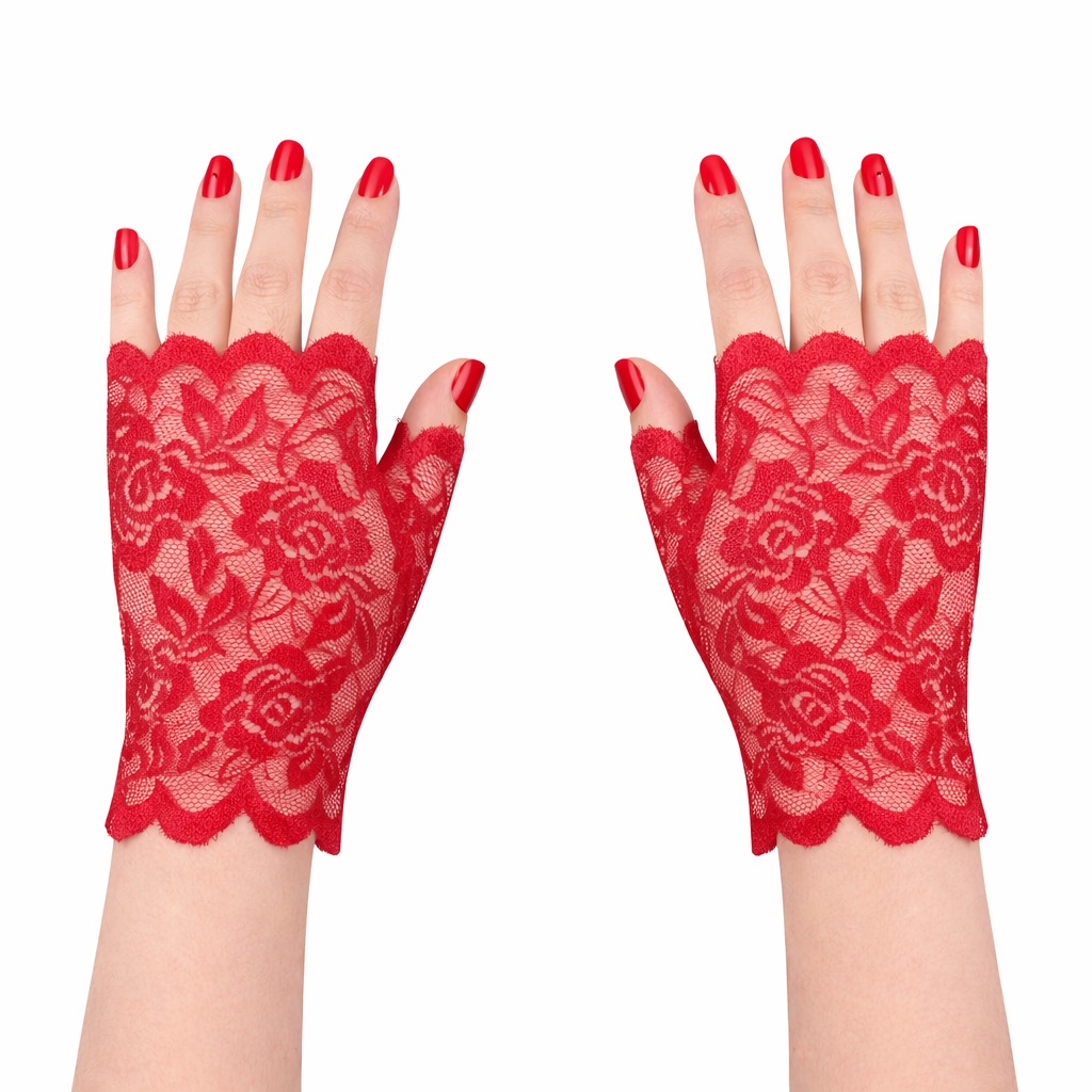 Kırmızı Dantel Parmaksız Kısa Eldiven